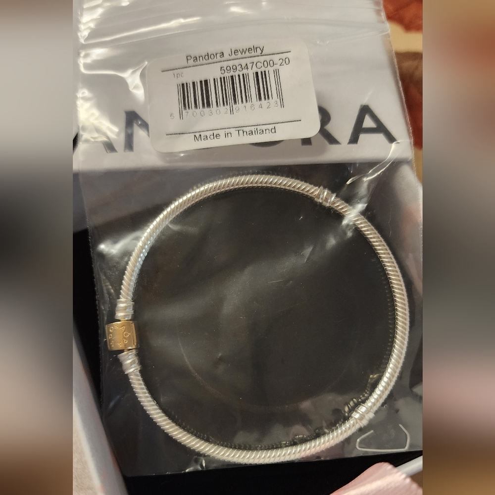 Pandora Moments Two-tone Barrel Clasp Snake Chain Bracelet - Picture 5 of 5